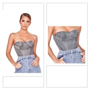 NWT House Of CB Donatella Corset Sparkle Silver Size XS Glitter Strapless New